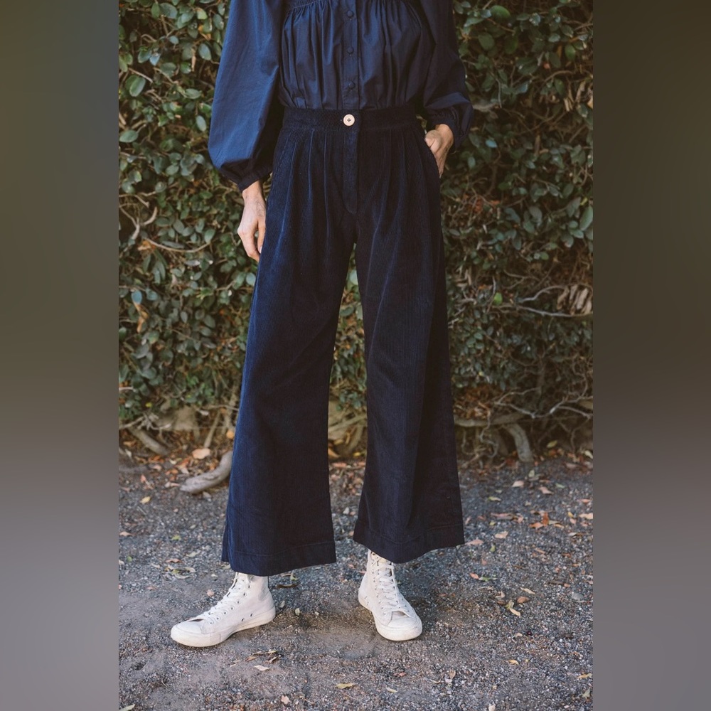 Kara Thoms Baye Corduroy Pants, Navy Blue, Small 100% Cotton